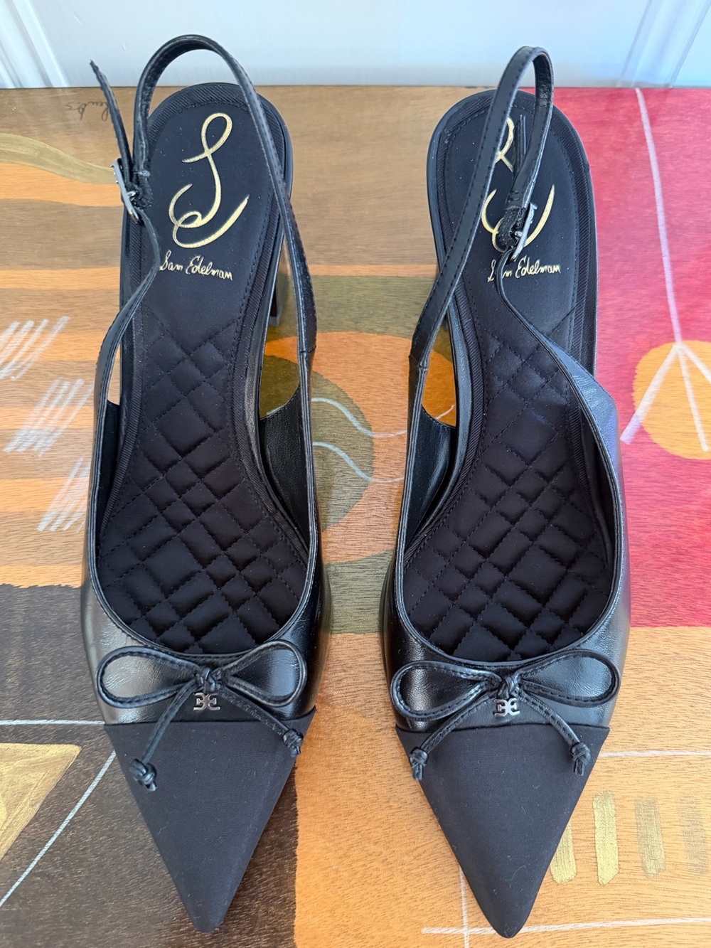 Sam Edelman Black Willette Slingback Pointed Cap Toe Pumps. Women's Size: 8.5. - Picture 2 of 12